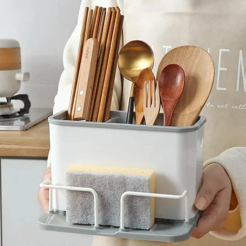 Tom Küche & Esszimmer-Besteck-Organizer, Utensilien-Abtropfgestell, Schwammhalter mit Doppelgitter
