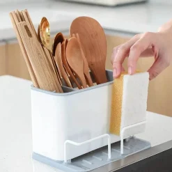 Tom Küche & Esszimmer-Besteck-Organizer, Utensilien-Abtropfgestell, Schwammhalter mit Doppelgitter