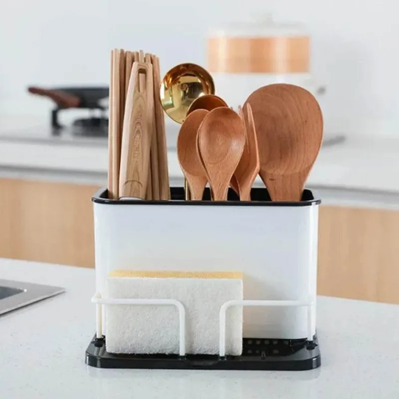 Tom Küche & Esszimmer-Besteck-Organizer, Utensilien-Abtropfgestell, Schwammhalter mit Doppelgitter