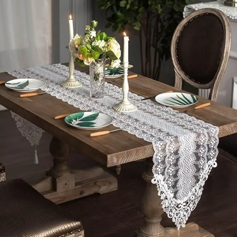 Fine Table Threads Küche & Esszimmer-Bestickter Makramee-Tischläufer – Hohldesign, Heimdekoration