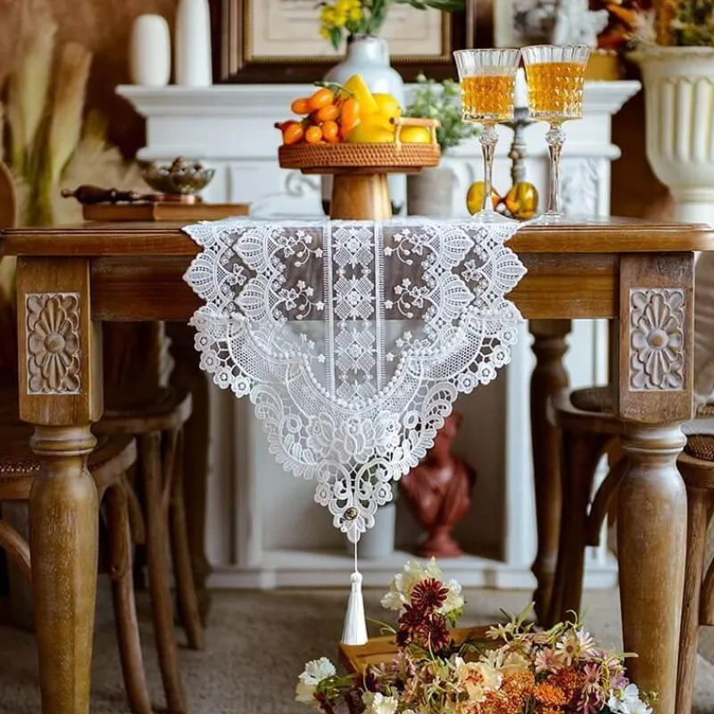 Fine Table Threads Küche & Esszimmer-Bestickter Makramee-Tischläufer – Hohldesign, Heimdekoration