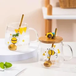 Plates u0026 More Küche & Esszimmer-Bienenglasbecher mit Deckel - Kaffeelöffelbecher zum Frühstück