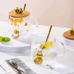 Plates u0026 More Küche & Esszimmer-Bienenglasbecher mit Deckel - Kaffeelöffelbecher zum Frühstück