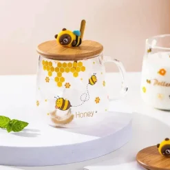 Plates u0026 More Küche & Esszimmer-Bienenglasbecher mit Deckel - Kaffeelöffelbecher zum Frühstück