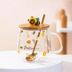 Plates u0026 More Küche & Esszimmer-Bienenglasbecher mit Deckel - Kaffeelöffelbecher zum Frühstück