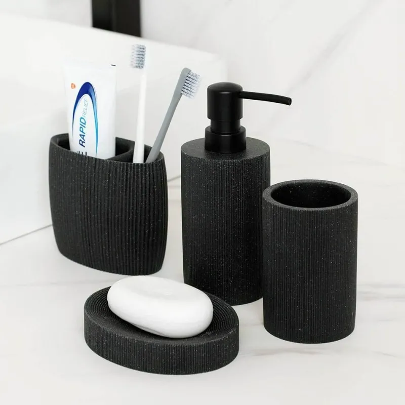 Serene Splash Badezimmer-Black Bathroom Accessory Set - Modern Stylish Décor