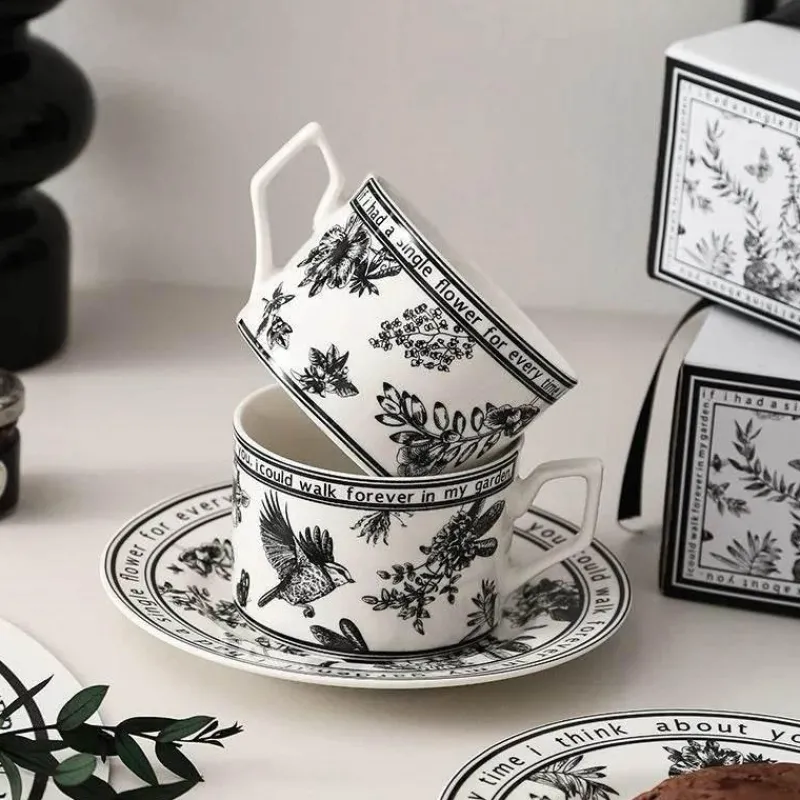 Plates u0026 More Küche & Esszimmer-Black Bird Keramiktassen-Set mit Untertasse – Elegantes Trinkgeschirr für Kaffee und Tee