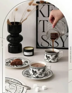 Plates u0026 More Küche & Esszimmer-Black Bird Keramiktassen-Set mit Untertasse – Elegantes Trinkgeschirr für Kaffee und Tee