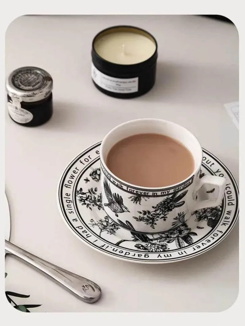 Plates u0026 More Küche & Esszimmer-Black Bird Keramiktassen-Set mit Untertasse – Elegantes Trinkgeschirr für Kaffee und Tee