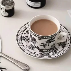 Plates u0026 More Küche & Esszimmer-Black Bird Keramiktassen-Set mit Untertasse – Elegantes Trinkgeschirr für Kaffee und Tee