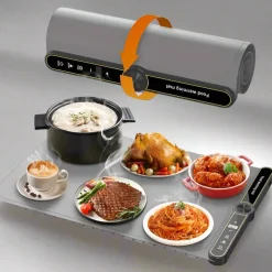 The Decor Haven Küche & Esszimmer|Outdoor-Artikel-Blaues elektrisches Speisenwärmtablett – 9 Temperaturen, faltbares Silikondesign