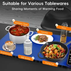 The Decor Haven Küche & Esszimmer|Outdoor-Artikel-Blaues elektrisches Speisenwärmtablett – 9 Temperaturen, faltbares Silikondesign