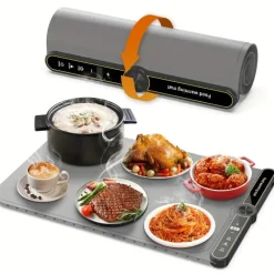 The Decor Haven Küche & Esszimmer|Outdoor-Artikel-Blaues elektrisches Speisenwärmtablett – 9 Temperaturen, faltbares Silikondesign