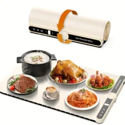 The Decor Haven Küche & Esszimmer|Outdoor-Artikel-Blaues elektrisches Speisenwärmtablett – 9 Temperaturen, faltbares Silikondesign