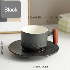 Tom Küche & Esszimmer-Blaues Retro-Kaffeetassen-Set aus Keramik mit Untertasse und Holzgriff – 130 ml