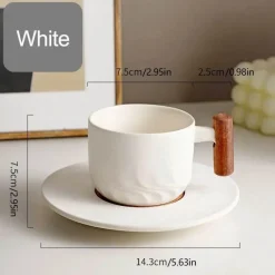 Tom Küche & Esszimmer-Blaues Retro-Kaffeetassen-Set aus Keramik mit Untertasse und Holzgriff – 130 ml