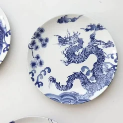 Elegance at the Table Küche & Esszimmer-Blau-weiße Keramik-Essteller mit Tiermotiven – 4er-Set