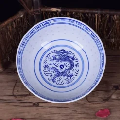 Elegance at the Table Küche & Esszimmer-Blau-weiße Ramen-Schüssel aus Porzellan mit Drachenmuster