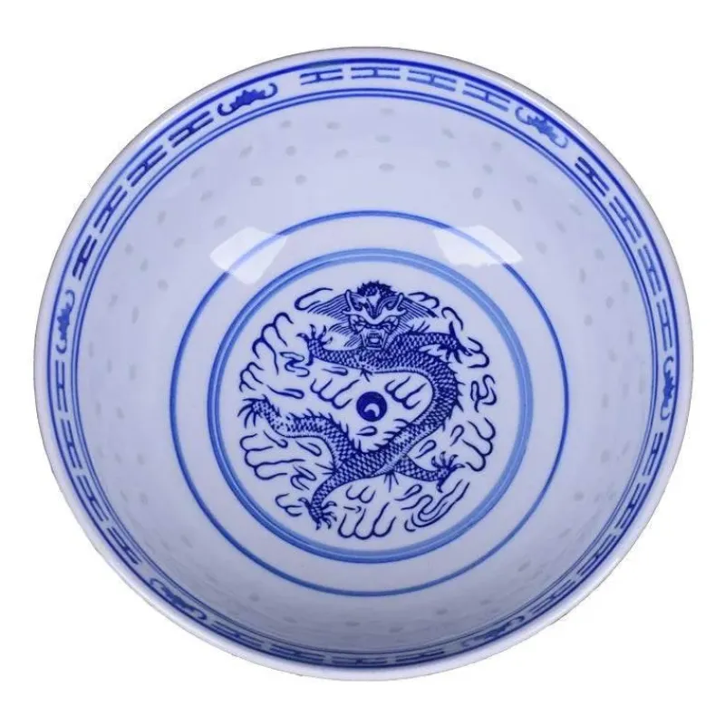 Elegance at the Table Küche & Esszimmer-Blau-weiße Ramen-Schüssel aus Porzellan mit Drachenmuster