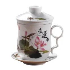 Elegance at the Table Küche & Esszimmer-Blau-weiße Teetasse aus Porzellan mit Deckel und Filter