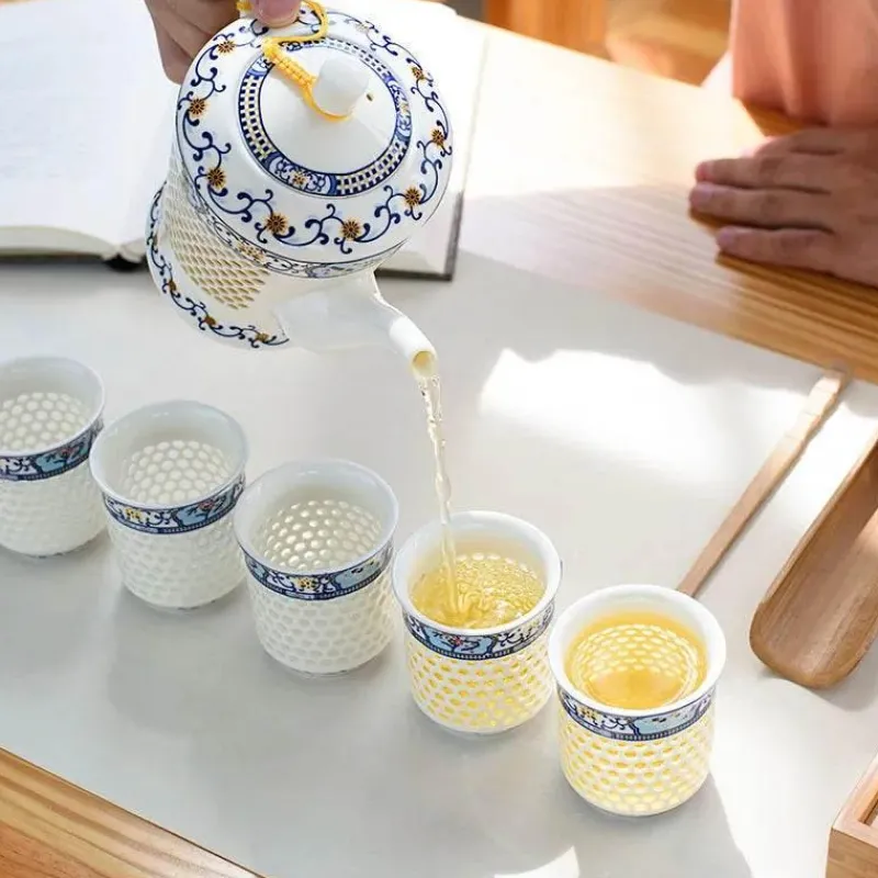 Feast u0026 Flair Küche & Esszimmer-Blau-weißes Kungfu-Teeservice aus Porzellan – Puer-Teetasse und Kanne, Teegeschirr für die Teezeit