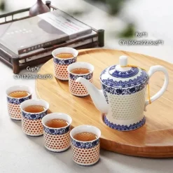 Feast u0026 Flair Küche & Esszimmer-Blau-weißes Kungfu-Teeservice aus Porzellan – Puer-Teetasse und Kanne, Teegeschirr für die Teezeit