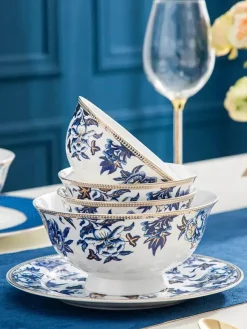 Feast u0026 Flair Küche & Esszimmer-Blue Lotus Geschirr-Teeservice – Elegantes Keramikgeschirr