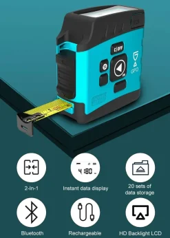 Roam Ready Heimwerkzeuge|Outdoor & Garten-Bluetooth-Maßband – Intelligentes digitales Messwerkzeug