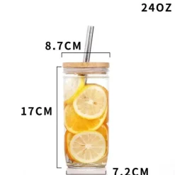 Plates u0026 More Küche & Esszimmer-Boba Smoothie Cup - Glas mit Bambusdeckel und Edelstahl-Strohhalm