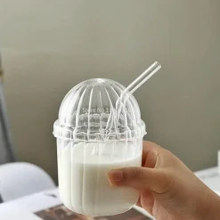 Plates u0026 More Küche & Esszimmer-Bobo-Becher-Set aus klarem Glas – inklusive Strohhalm und Deckel