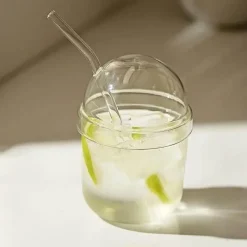 Plates u0026 More Küche & Esszimmer-Bobo-Becher-Set aus klarem Glas – inklusive Strohhalm und Deckel