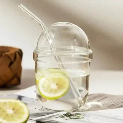 Plates u0026 More Küche & Esszimmer-Bobo-Becher-Set aus klarem Glas – inklusive Strohhalm und Deckel