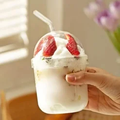 Plates u0026 More Küche & Esszimmer-Bobo-Becher-Set aus klarem Glas – inklusive Strohhalm und Deckel