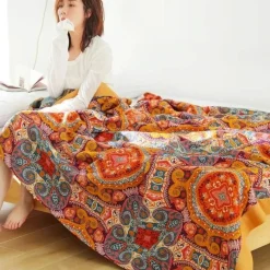 Cozy Haven Bettzeug-Boho Baumwoll-Überwurfdecke - Leichte dekorative Gazedecke