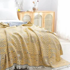Cozy Haven Bettzeug-Boho Baumwoll-Überwurfdecke - Leichte dekorative Gazedecke