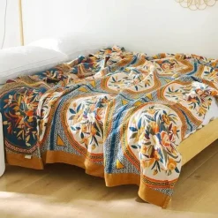 Cozy Haven Bettzeug-Boho Baumwoll-Überwurfdecke - Leichte dekorative Gazedecke