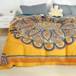 The Blanket Nook Bettzeug-Boho Mandala Baumwolldecke - Doppelseitige weiche Sommerdecke für Betten und Sofas