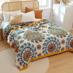The Blanket Nook Bettzeug-Boho Mandala Baumwolldecke - Doppelseitige weiche Sommerdecke für Betten und Sofas
