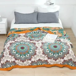 The Blanket Nook Bettzeug-Boho Mandala Baumwolldecke - Doppelseitige weiche Sommerdecke für Betten und Sofas