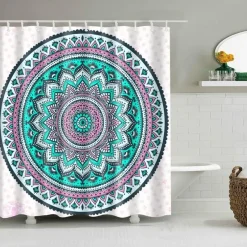 Aqua Essence Badezimmer-Boho Mandala Duschvorhang - Stilvolles Badezimmerdekor
