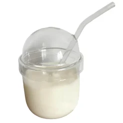 Plates u0026 More Küche & Esszimmer-Borosilikatglasbecher mit Deckel und Strohhalm – vertikal gestreifte Kaffeetasse