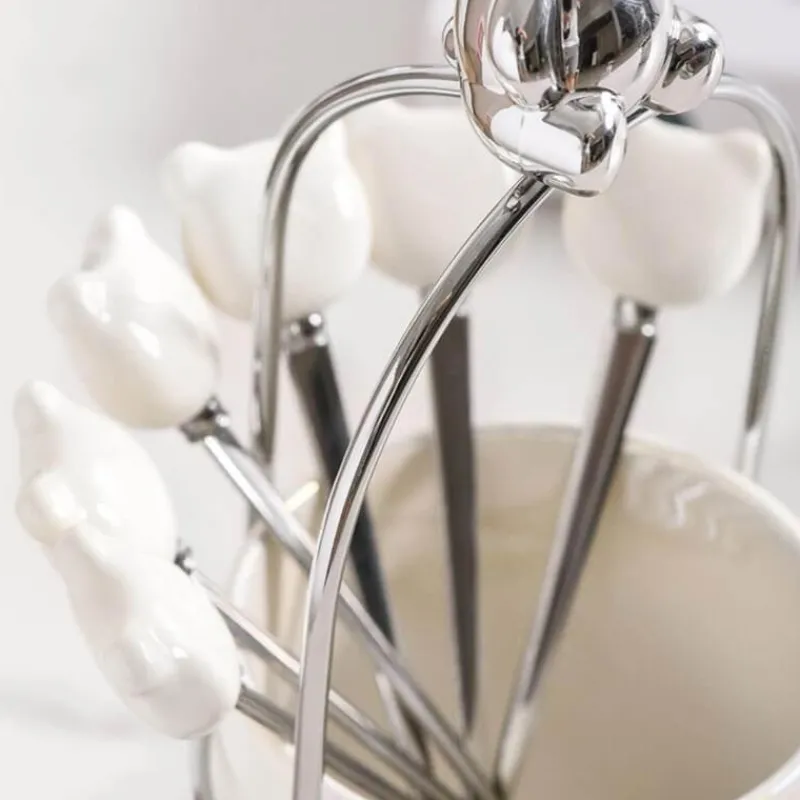 Space Savvy Küche & Esszimmer-Bär Keramik Dessertgabel & Löffel Vorratsdose