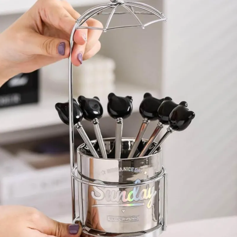 Space Savvy Küche & Esszimmer-Bär Keramik Dessertgabel & Löffel Vorratsdose