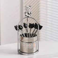 Space Savvy Küche & Esszimmer-Bär Keramik Dessertgabel & Löffel Vorratsdose