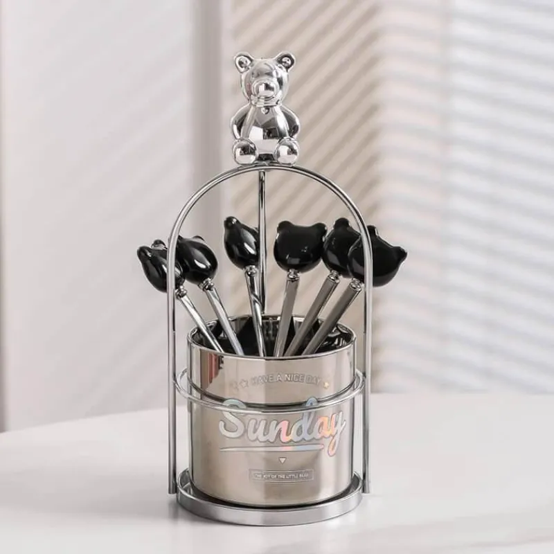 Space Savvy Küche & Esszimmer-Bär Keramik Dessertgabel & Löffel Vorratsdose