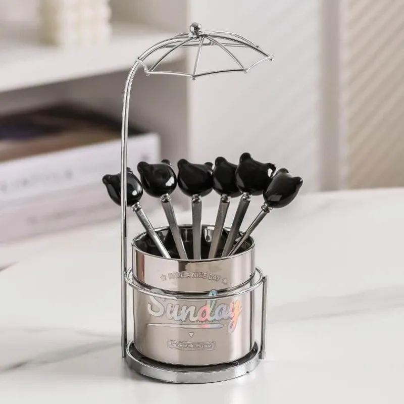 Space Savvy Küche & Esszimmer-Bär Keramik Dessertgabel & Löffel Vorratsdose