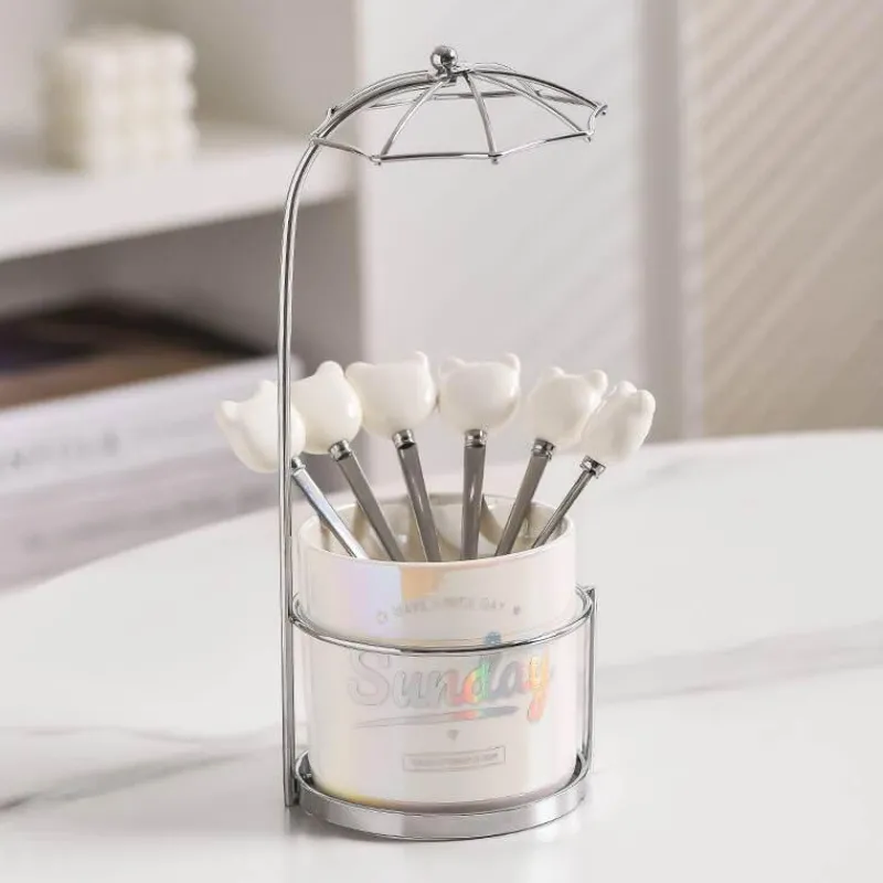 Space Savvy Küche & Esszimmer-Bär Keramik Dessertgabel & Löffel Vorratsdose