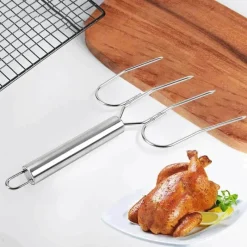 Tom Küche & Esszimmer-Bratgabel aus Edelstahl, perfekt zum Grillen von Truthahn, Lamm und Huhn