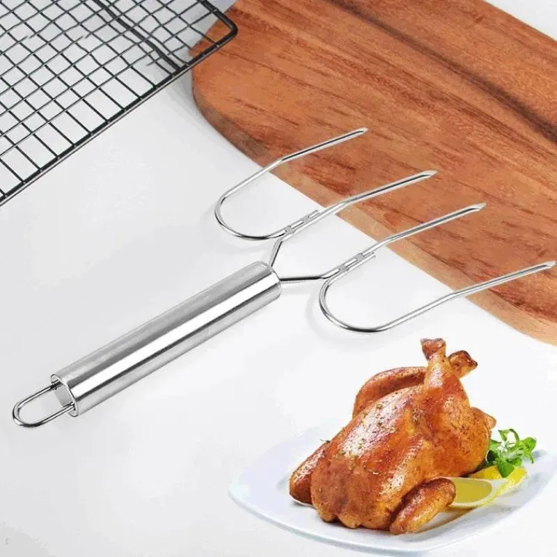 Tom Küche & Esszimmer-Bratgabel aus Edelstahl, perfekt zum Grillen von Truthahn, Lamm und Huhn
