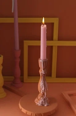 Tom Wohndeko-Brush Painted Wood Candle Holder – Vintage Matte Decorative Stand